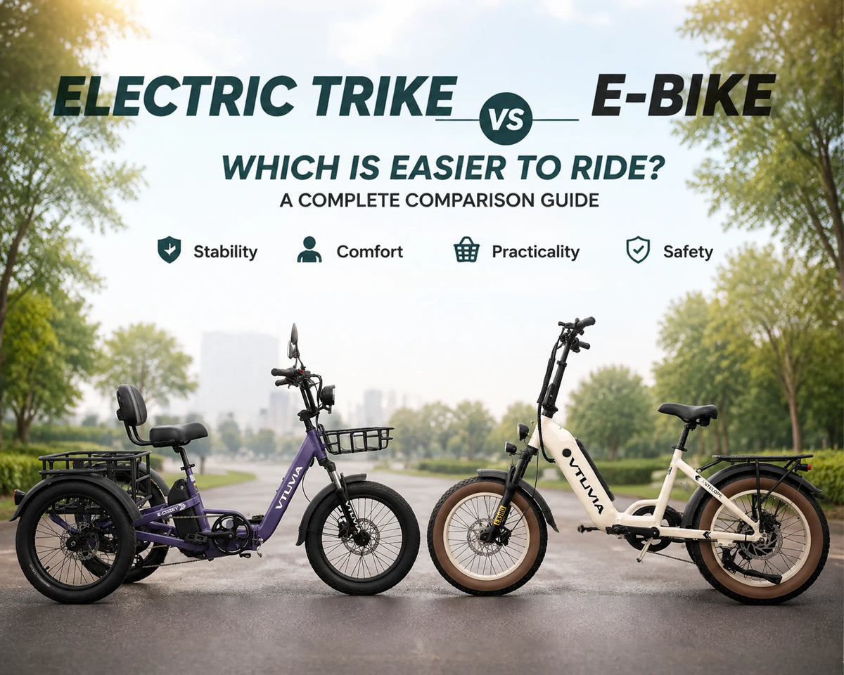 Electric trike vs e-bike comparison showing a three-wheel electric tricycle and an electric bike side by side