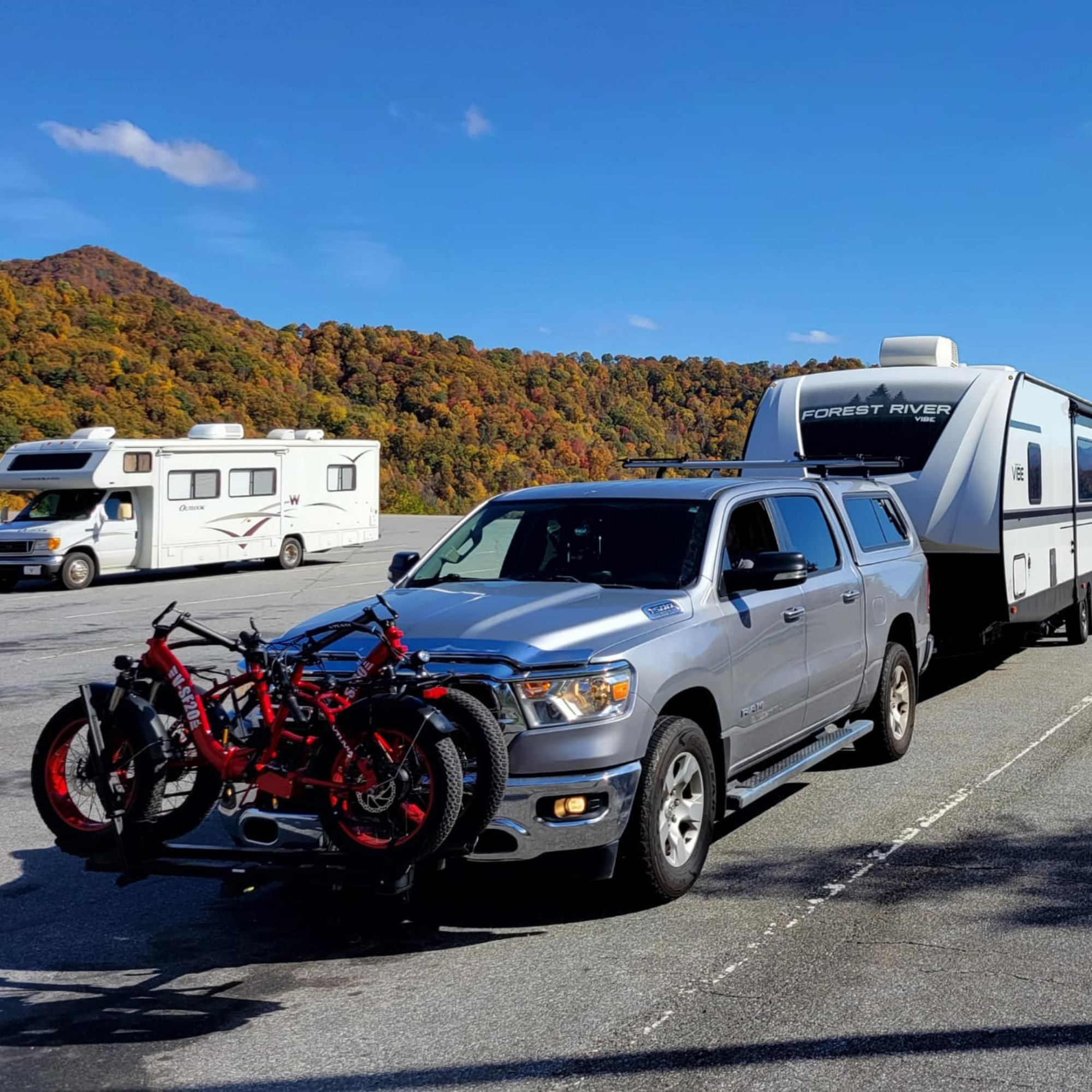 Step-through ebike loaded on RV ready for exploration