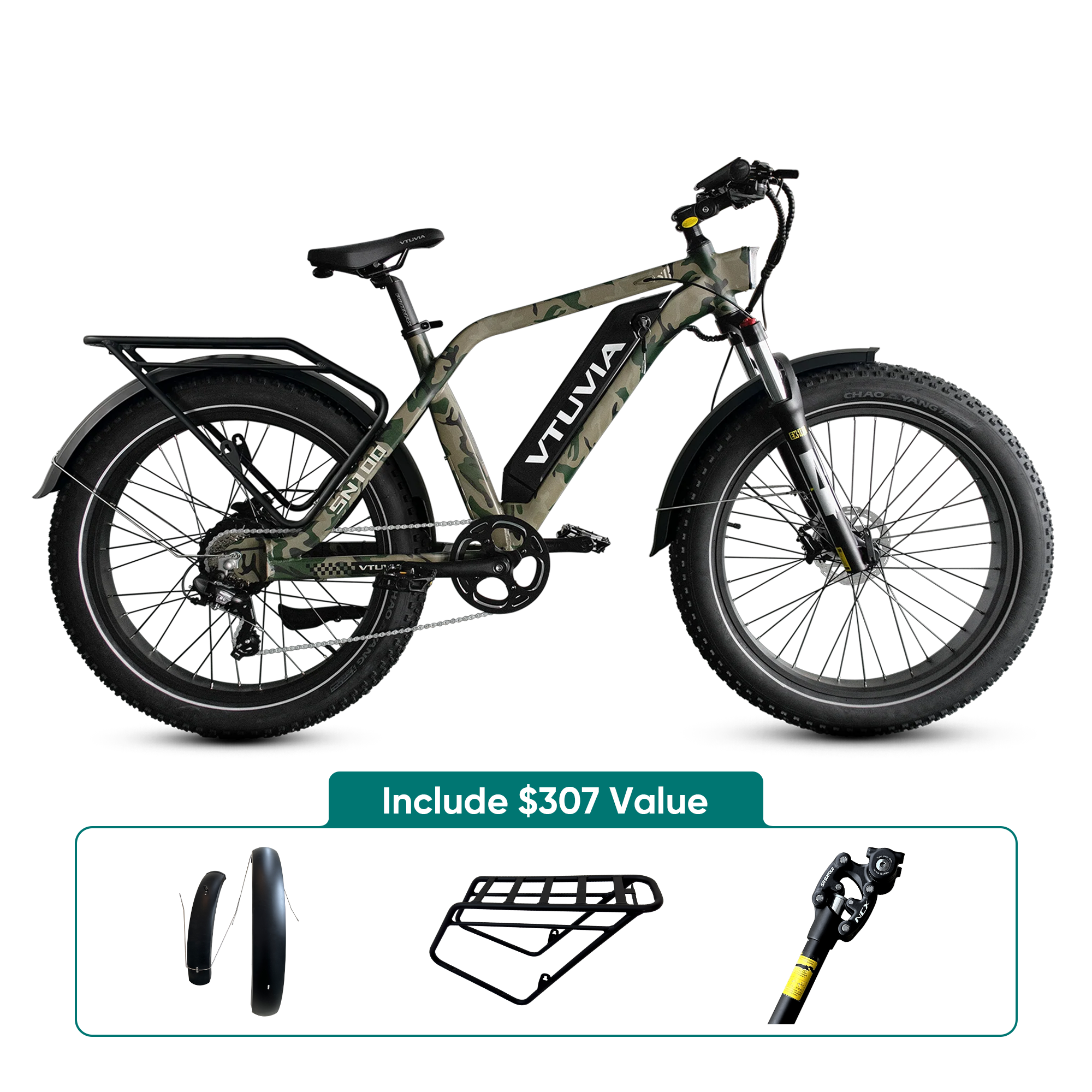 VTUVIA SN100 26 Inch Hunting Fat Tire E-Bike, Camo VTUVIA SN100 26 Inch Hunting Fat Tire E-Bike, Camo