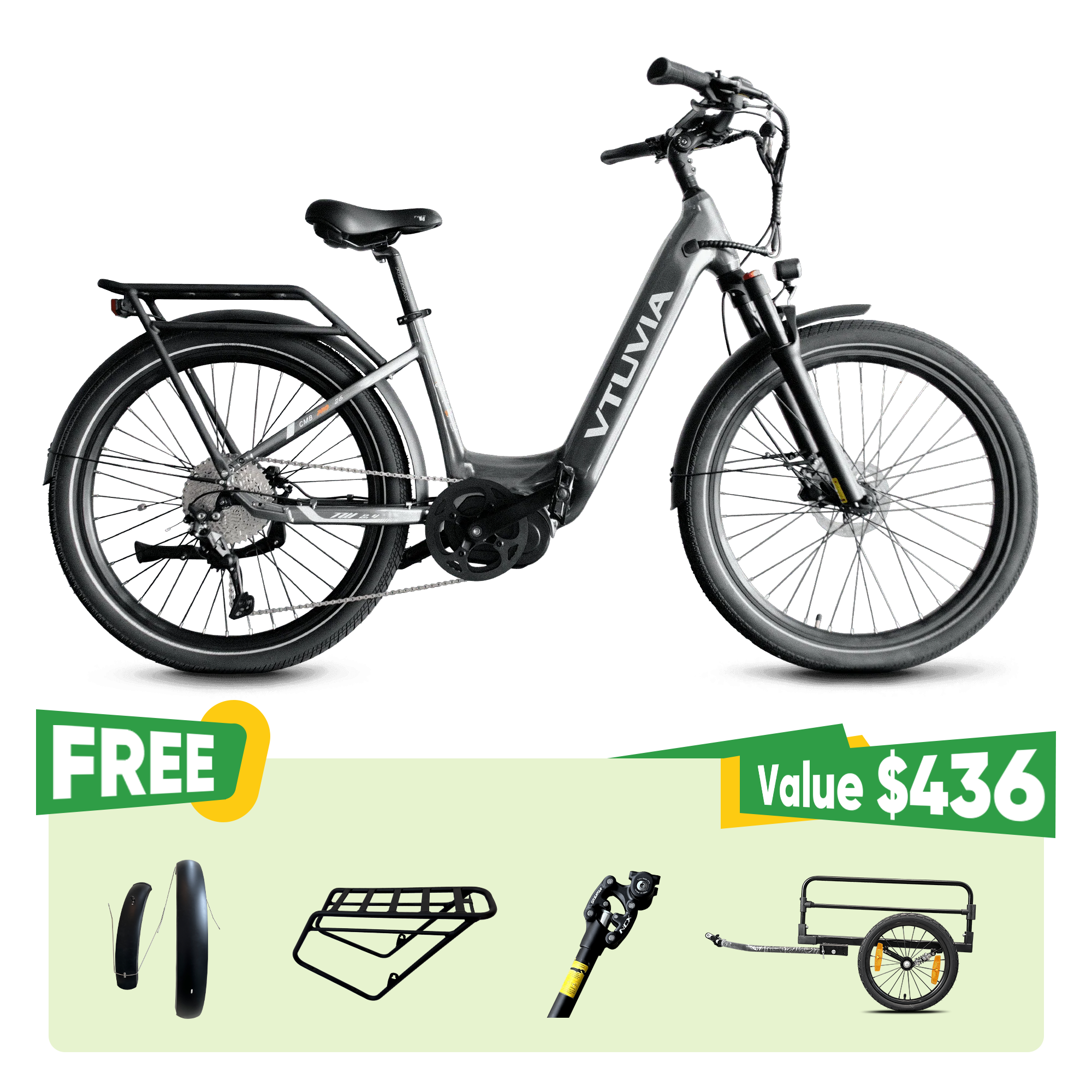 VTUVIA CMB Commuter Ebike with free gifts valued $436 sale #color-metallic-Silver