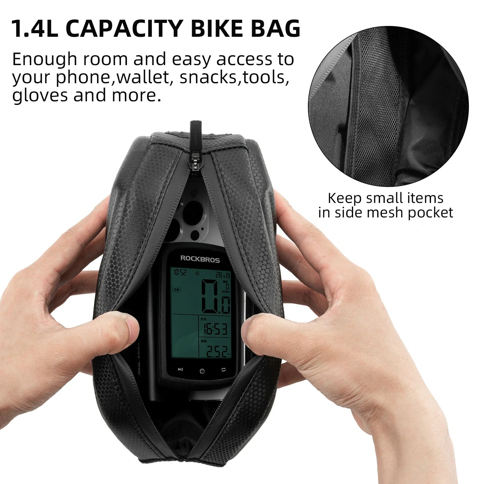 ROCKBROS 076 Hard Shell Bike Top Tube Frame Bag Pouch 1.4L