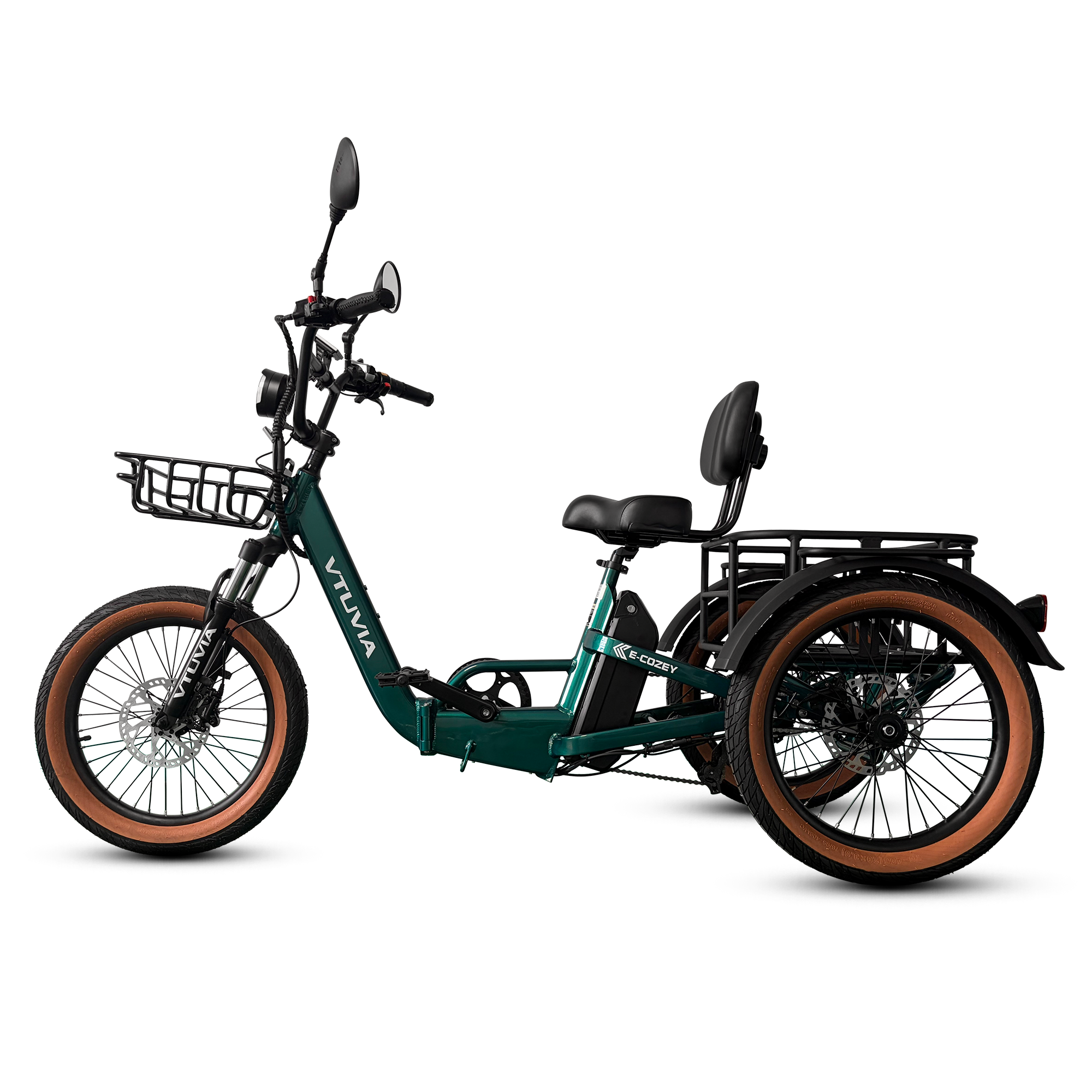 VTUVIA E-COZEY green electric tricycle for seniors with adjustable backrest and step-through design