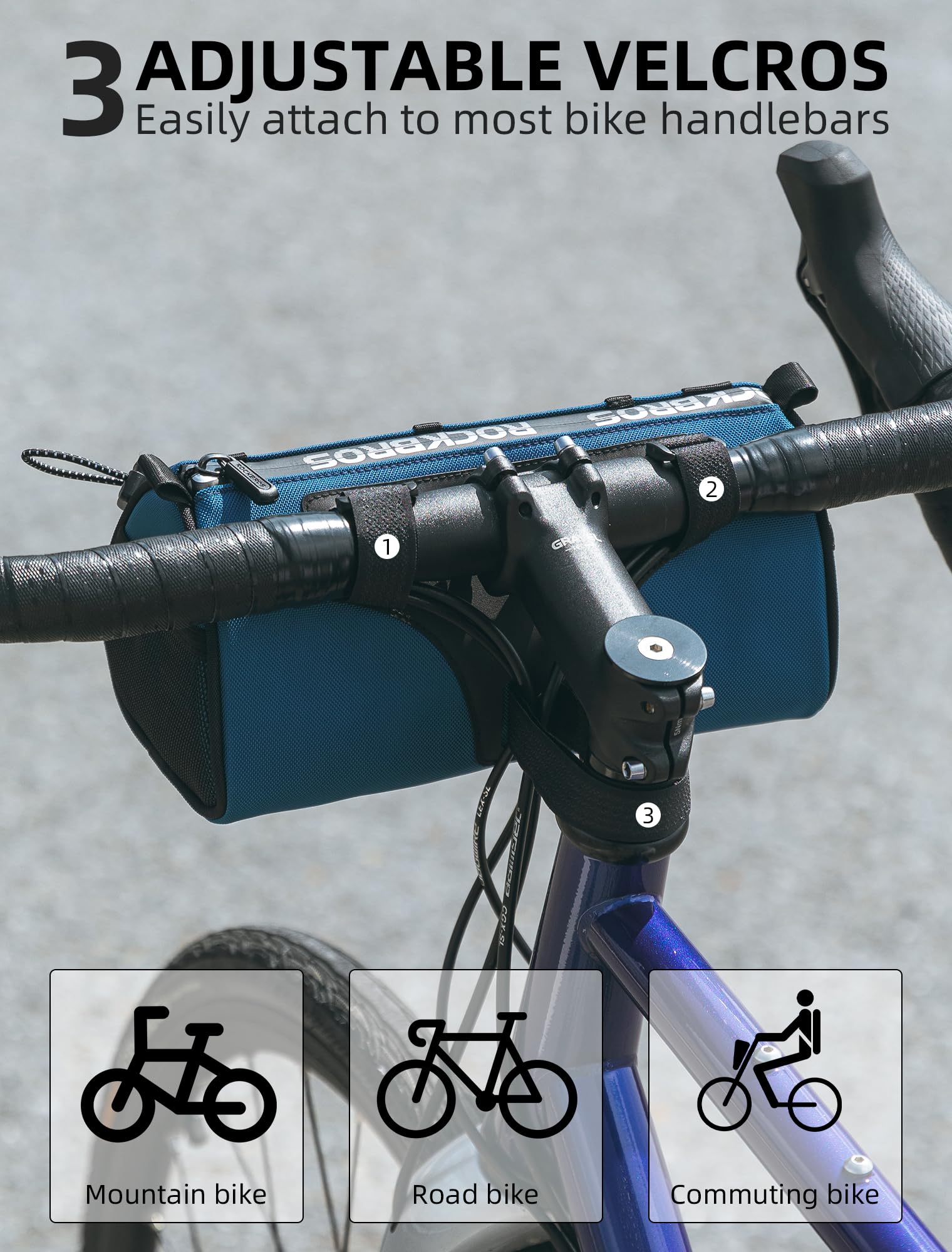 ROCKBROS 1.5L Bike Handlebar Bag - Reflective Front Handlebar Bag for MTB Road Bikes
