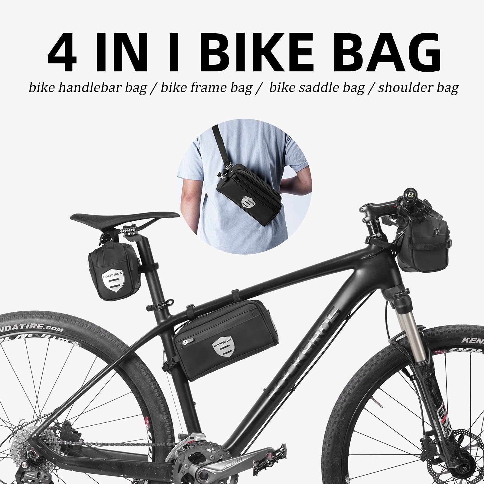 ROCKBROS Bike Handlebar Front Frame Bag with Removable Shoulder Strap for Cycling