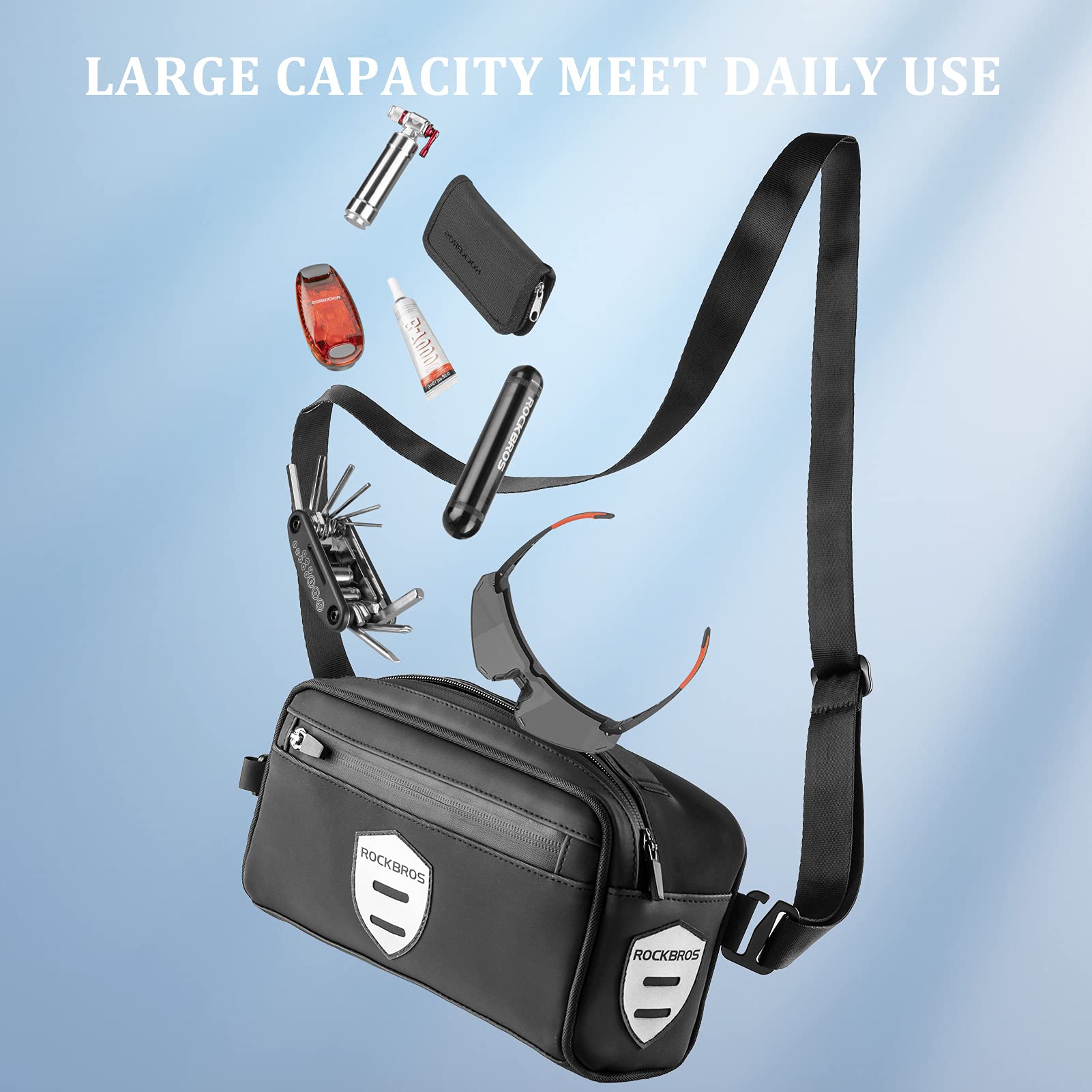 ROCKBROS Bike Handlebar Front Frame Bag with Removable Shoulder Strap for Cycling