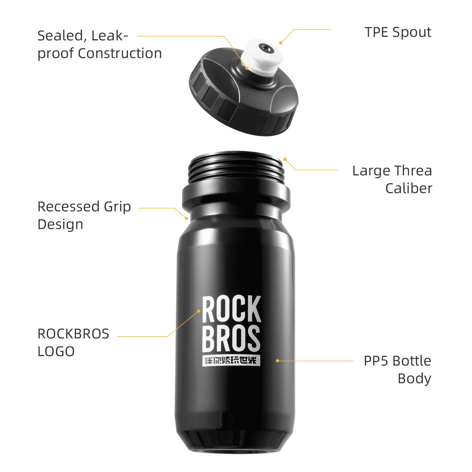 ROCKBROS Bike Water Bottle Squeeze Bicycle Water Bottle BPA-Free