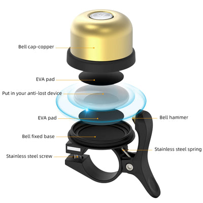 ROCKBROS Hidden AirTag Bike Bell, Anti-Theft GPS Tracker for 0.87"/22.2mm, 1"/25.4mm, 1.25"/31.8mm Handlebars