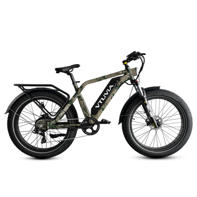gravel e bike 750 watt VTUVIA SN100 Hunting-Ready Ebike ̈C 26¡å All-Terrain Fat Tires, Camouflage Look, 750W Rear Motor, 70 mi Range, Torque Sensor, Rugged Frame Design