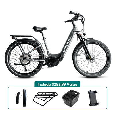 Best Comfort MId-drive Commuter lightweight Electric Bike with free gifts#color-metallic-Silver