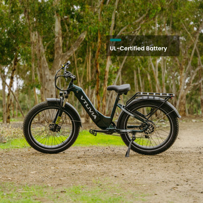 UL-certified battery pack on VTUVIA Reindeer 2.0 electric bike, safe lithium-ion battery 