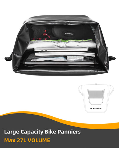 ROCKBROS 27L Waterproof Bike Pannier Bag  Grocery Touring Cycling Large Capacity Rear Rack Bag