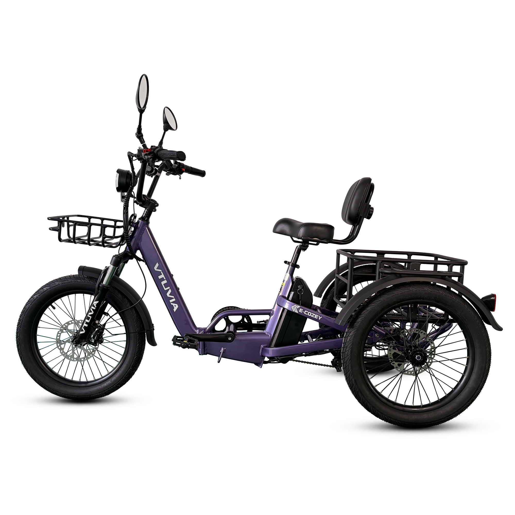 VTUVIA E-COZEY purple electric tricycle for seniors with adjustable backrest and step-through design  