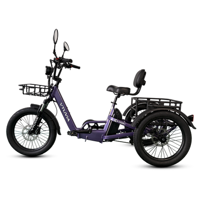 VTUVIA E-COZEY purple electric tricycle for seniors with adjustable backrest and step-through design  