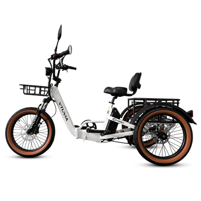 VTUVIA E-COZEY electric tricycle for adults with low step-through frame and rear basket  