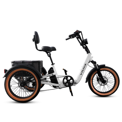 VTUVIA E-COZEY electric tricycle for adults with low step-through frame and rear basket  