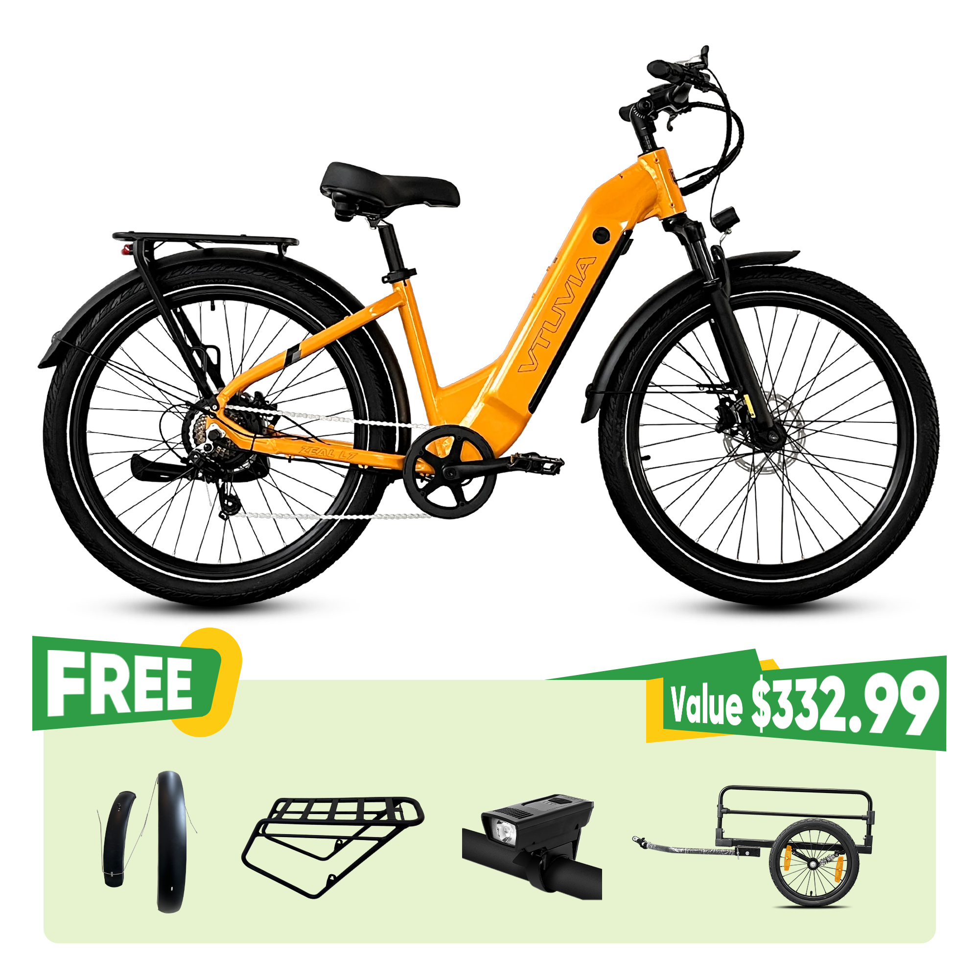 VTUVIA Zeal LT7 Cruiser Electric Bikes with free gifts valued $332.99 Sale #color_lemon-yellow