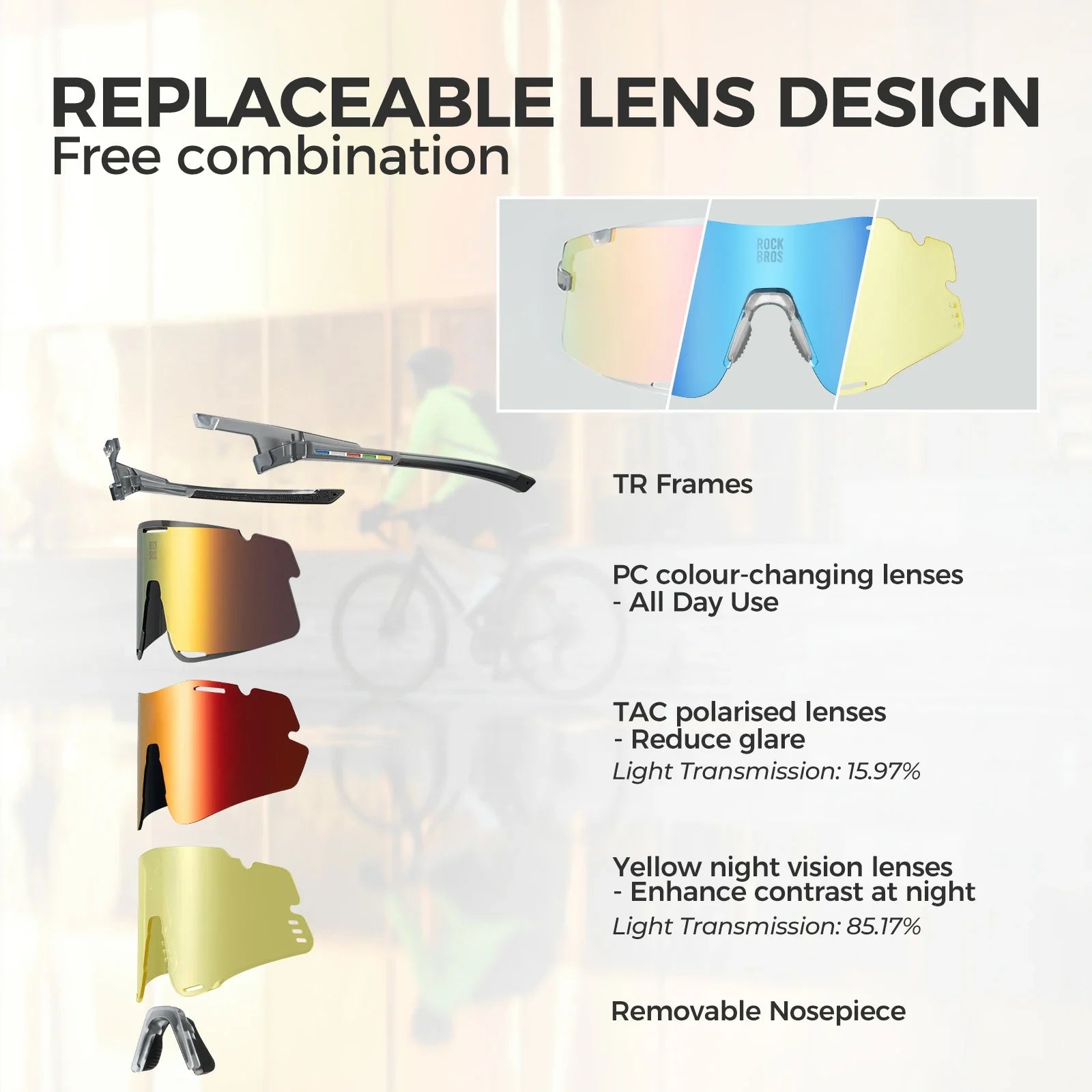 Boundless Sports Sunglasses with 3 Interchangeable Lenses